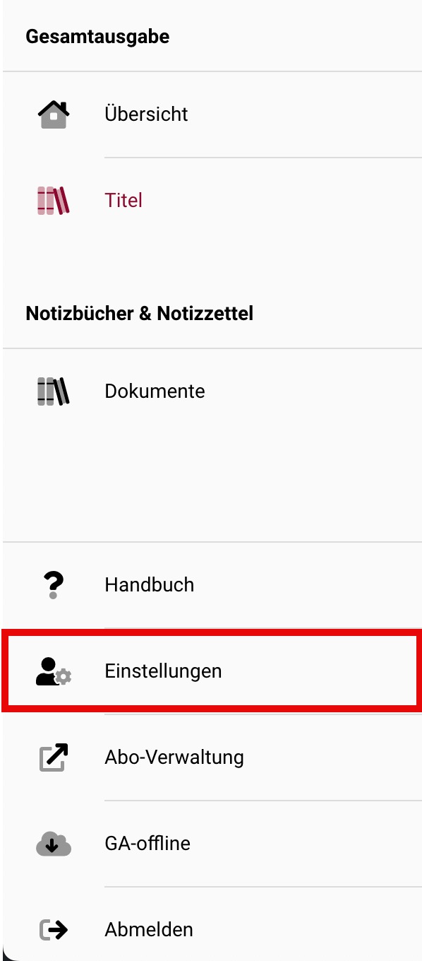 Aufrufen der Einstellungen