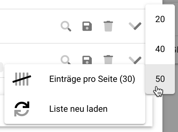 Suchverlauf: weitere Funktionen im Fuss