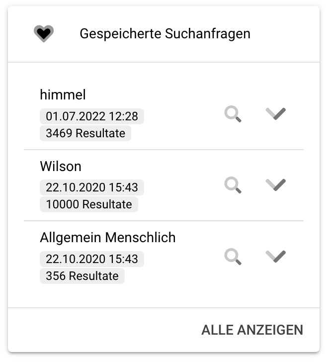 Übersicht: gespeicherte Suchanfragen